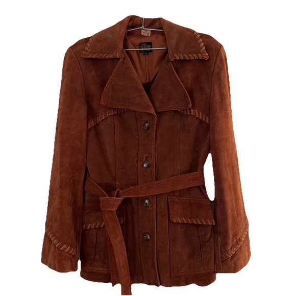 Jackets & Blazers - Vintage Suede Jacket 70s 80's Small Boho Western Whipstitch Cognac Leather Coat